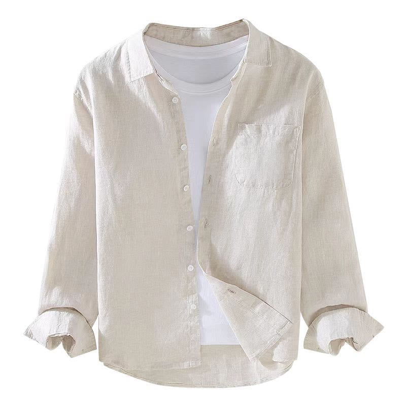 Camicia casual da uomo in lino puro a maniche lunghe con tasca Buddha Stones Spring - image 7