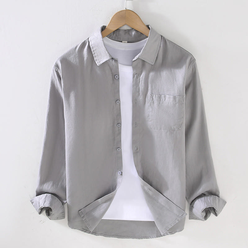 Camicia casual da uomo in lino puro a maniche lunghe con tasca Buddha Stones Spring - Argento - US/UK/AU42, EU52 (3XL) - image 10