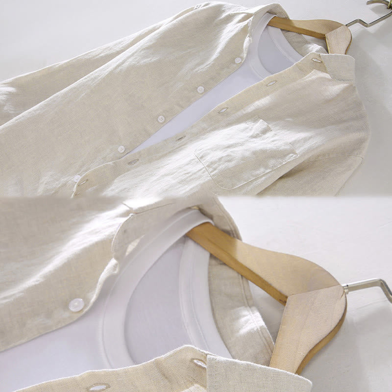 Camicia casual da uomo in lino puro a maniche lunghe con tasca Buddha Stones Spring - image 3