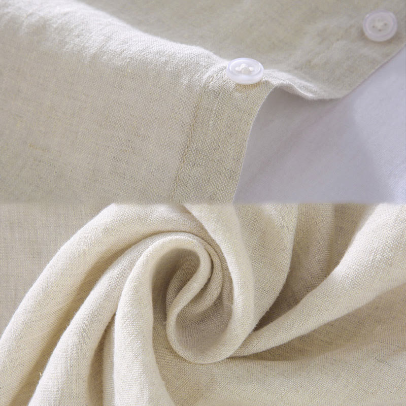 Camicia casual da uomo in lino puro a maniche lunghe con tasca Buddha Stones Spring - image 5