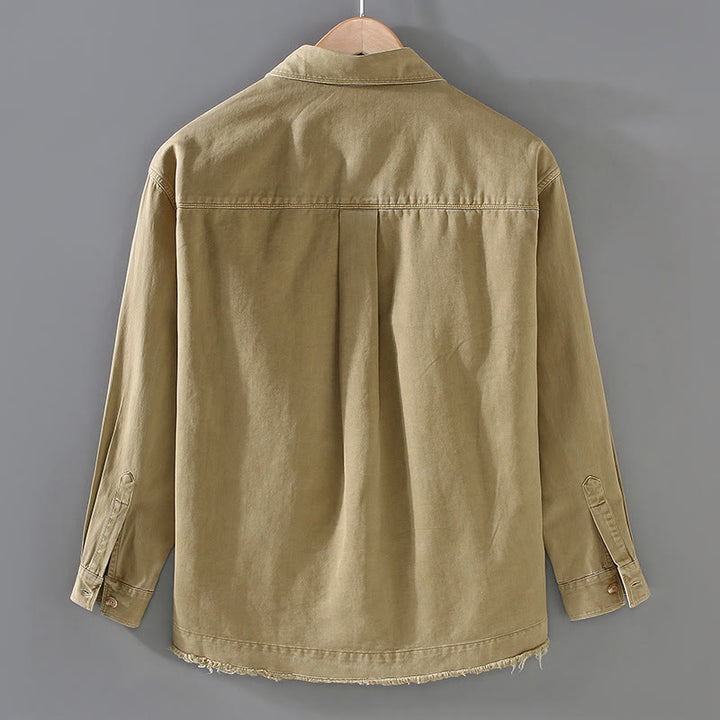 Camicia a maniche lunghe in cotone con nappe color puro e tasca da uomo Buddha Stones - image 2