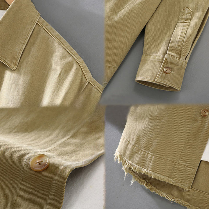 Camicia a maniche lunghe in cotone con nappe color puro e tasca da uomo Buddha Stones - image 7