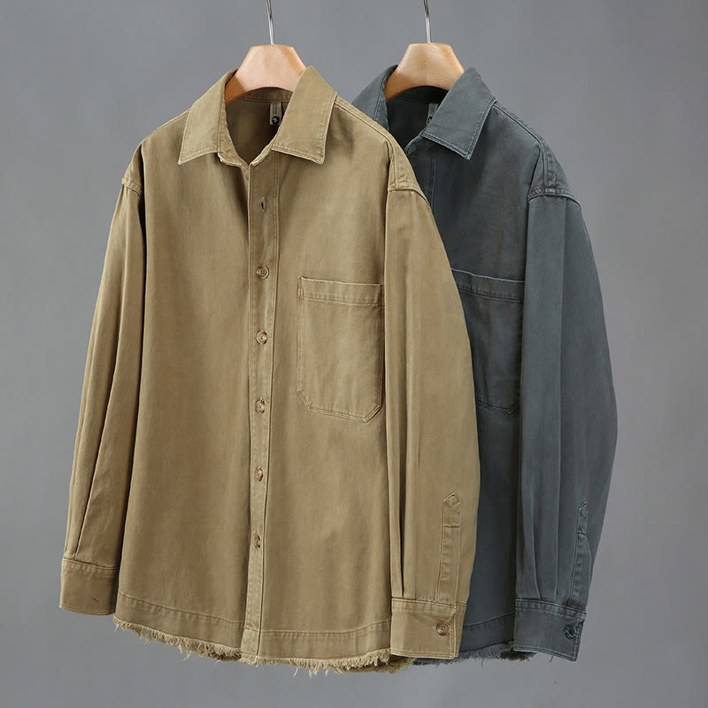 Camicia a maniche lunghe in cotone con nappe color puro e tasca da uomo Buddha Stones - image 9
