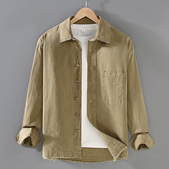 Camicia a maniche lunghe in cotone con nappe color puro e tasca da uomo Buddha Stones - Cachi - US/UK/AU46, EU56 (3XL) - image 1