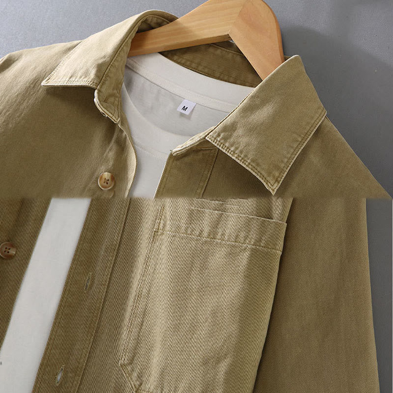 Camicia a maniche lunghe in cotone con nappe color puro e tasca da uomo Buddha Stones - image 3