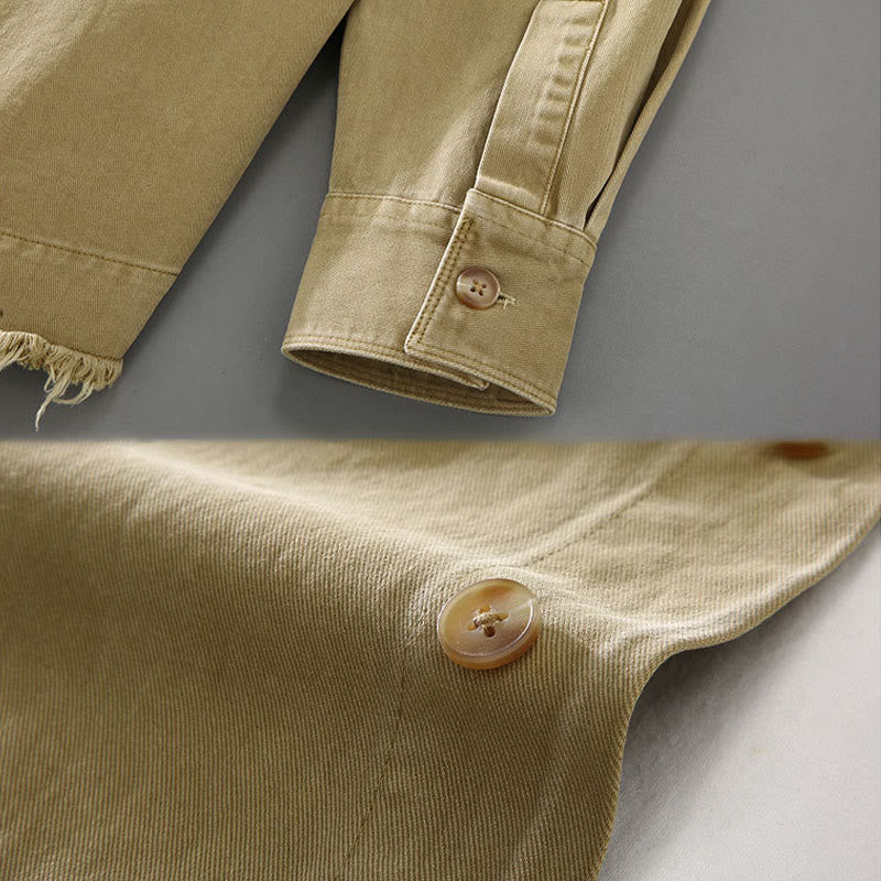 Camicia a maniche lunghe in cotone con nappe color puro e tasca da uomo Buddha Stones - image 5