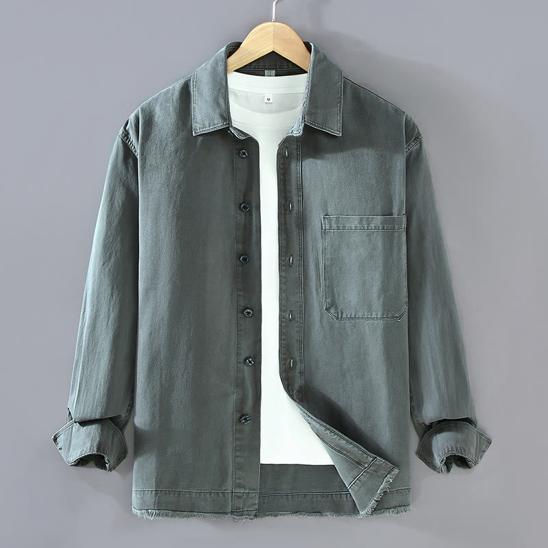 Camicia a maniche lunghe in cotone con nappe color puro e tasca da uomo Buddha Stones - Grigio ardesia chiaro - US/UK/AU46, EU56 (3XL) - image 0