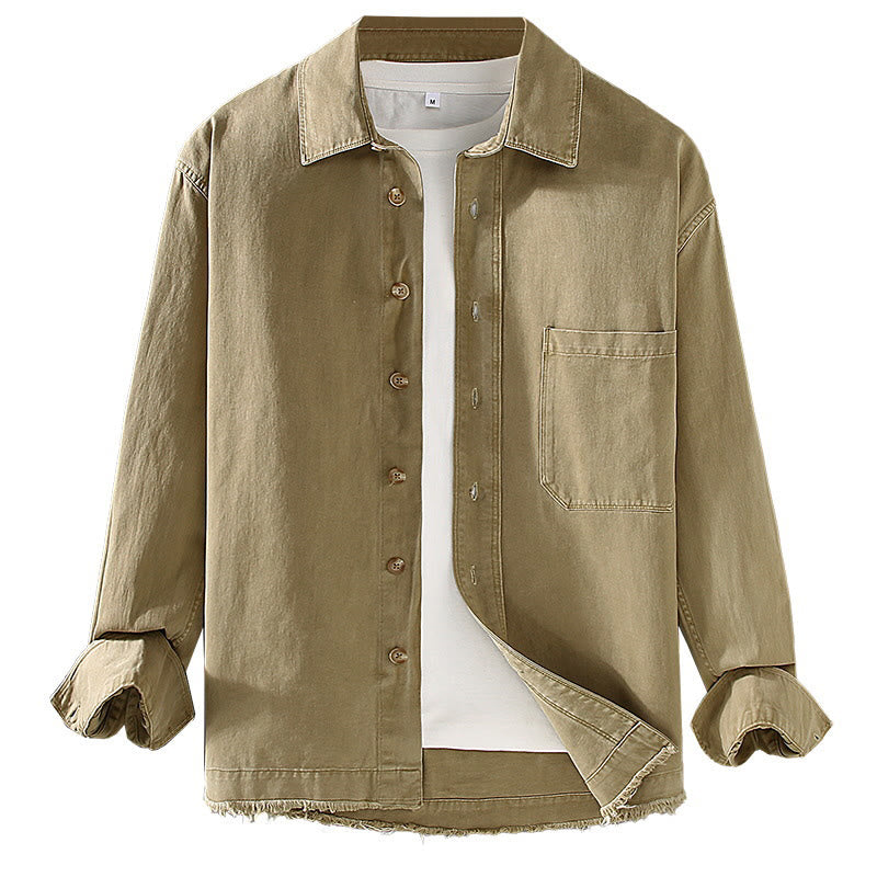 Camicia a maniche lunghe in cotone con nappe color puro e tasca da uomo Buddha Stones - image 8