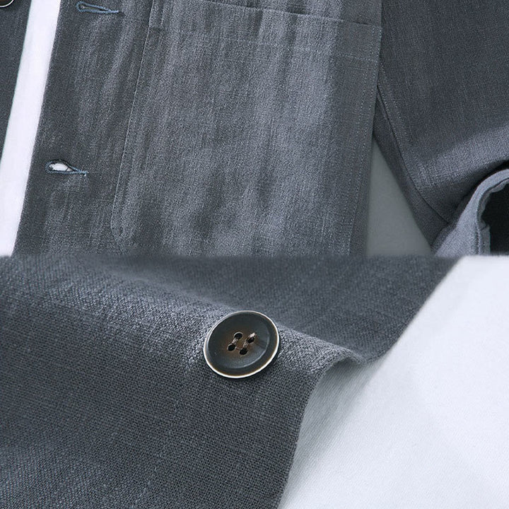 Giacca da uomo in lino ramiè con tasche, maniche lunghe, bottoni e revers, modello Buddha Stones Commute - image 9