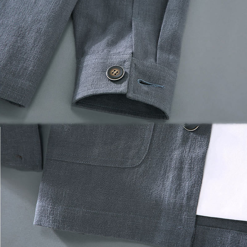 Giacca da uomo in lino ramiè con tasche, maniche lunghe, bottoni e revers, modello Buddha Stones Commute - image 10