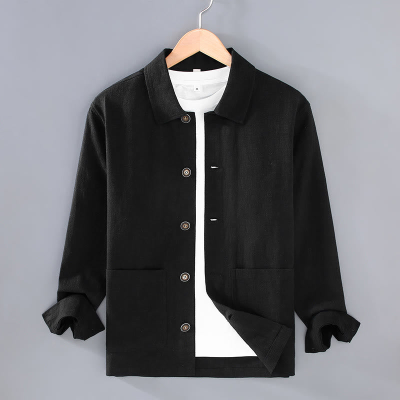 Giacca da uomo in lino ramiè con tasche, maniche lunghe, bottoni e revers, modello Buddha Stones Commute - Nero - US/UK/AU42, EU52 (3XL) - image 12