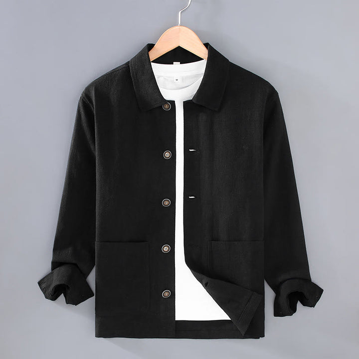 Giacca da uomo in lino ramiè con tasche, maniche lunghe, bottoni e revers, modello Buddha Stones Commute - Nero - US/UK/AU42, EU52 (3XL) - image 12