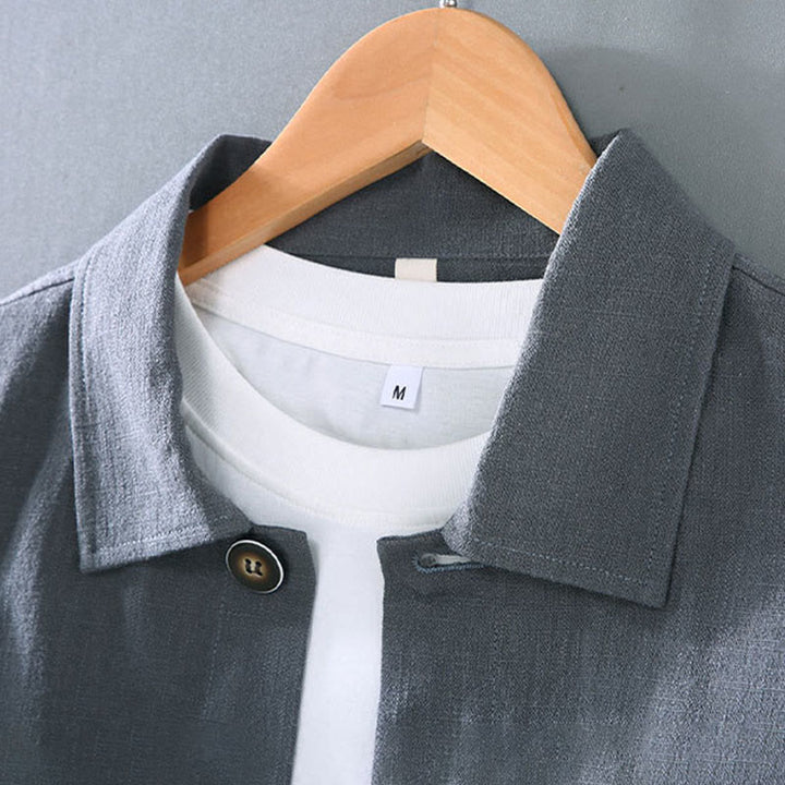 Giacca da uomo in lino ramiè con tasche, maniche lunghe, bottoni e revers, modello Buddha Stones Commute - image 5