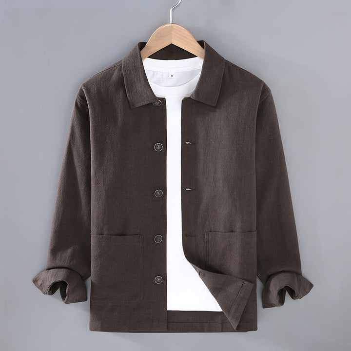 Giacca da uomo in lino ramiè con tasche, maniche lunghe, bottoni e revers, modello Buddha Stones Commute - Marrone sella - US/UK/AU42, EU52 (3XL) - image 0