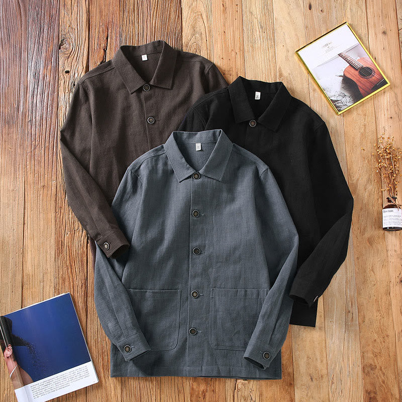 Giacca da uomo in lino ramiè con tasche, maniche lunghe, bottoni e revers, modello Buddha Stones Commute - image 12