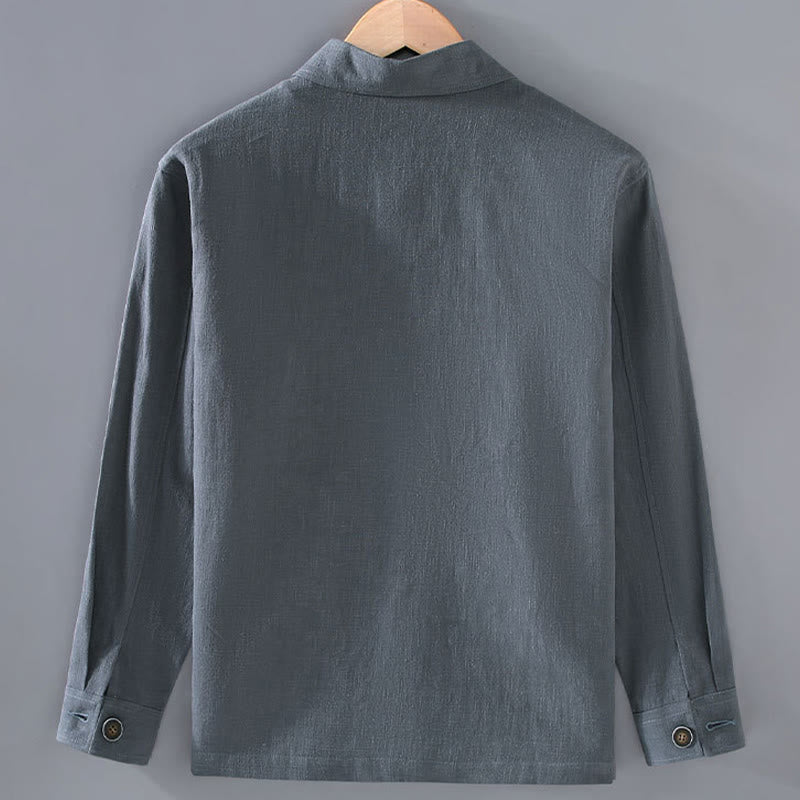 Giacca da uomo in lino ramiè con tasche, maniche lunghe, bottoni e revers, modello Buddha Stones Commute - image 4