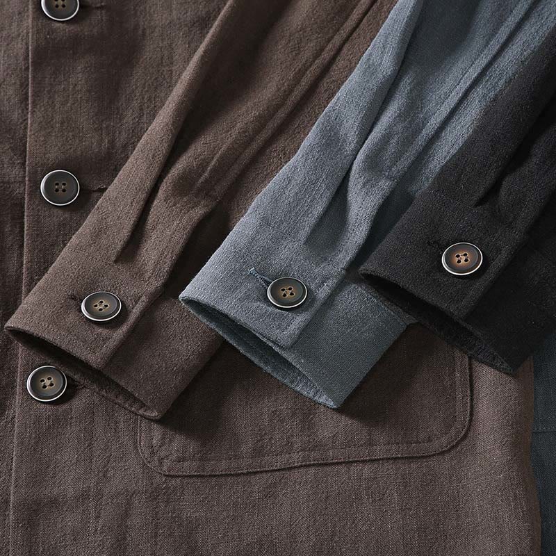 Giacca da uomo in lino ramiè con tasche, maniche lunghe, bottoni e revers, modello Buddha Stones Commute - image 15