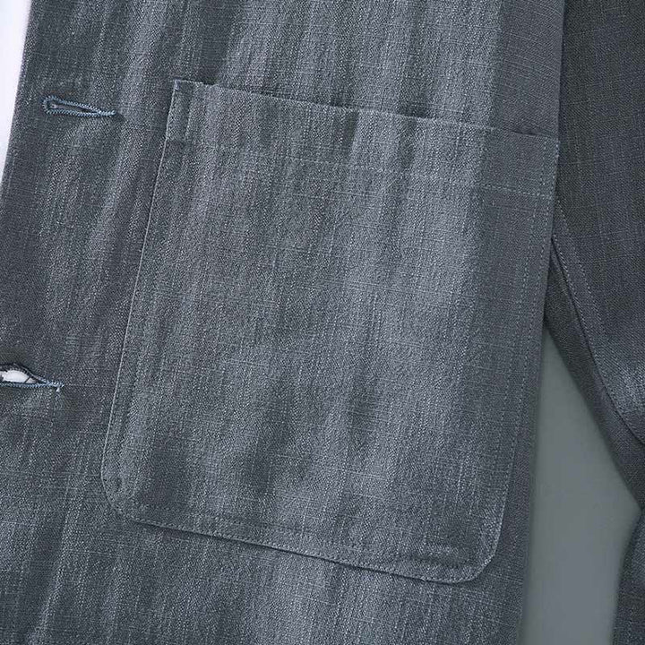 Giacca da uomo in lino ramiè con tasche, maniche lunghe, bottoni e revers, modello Buddha Stones Commute - image 7