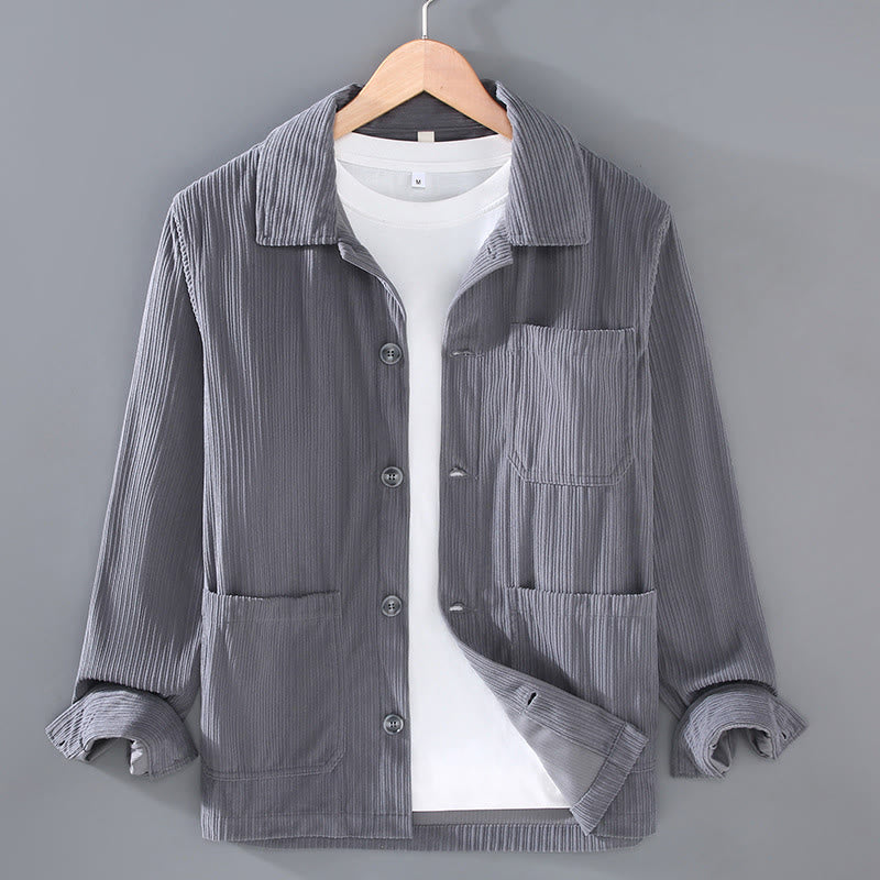 Giacca da uomo con tasche e maniche lunghe con bottoni e design a revers autunnale Buddha Stones - Grigio ardesia chiaro - US/UK/AU42, EU52 (3XL) - image 1