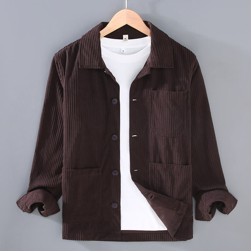 Giacca da uomo con tasche e maniche lunghe con bottoni e design a revers autunnale Buddha Stones - Marrone sella - US/UK/AU42, EU52 (3XL) - image 7