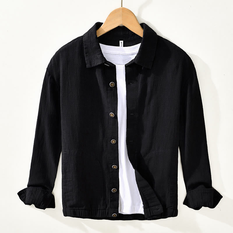 Giacca da uomo in lino ramia con maniche lunghe e tasche, modello Buddha Stones Commute, semplice e con bottoni - Nero - US/UK/AU42, EU52 (3XL) - image 6