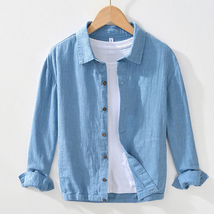 Giacca da uomo in lino ramia con maniche lunghe e tasche, modello Buddha Stones Commute, semplice e con bottoni - AzzurroCielo Chiaro - US/UK/AU42, EU52 (3XL) - image 11