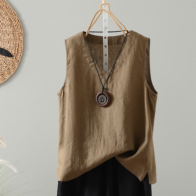 Gilet da donna con scollo a V, tinta unita, vintage, estivo , Buddha Stones - Cachi scuro - US8-10, UK/AU12-14, EU40-42 (2XL) - image 7