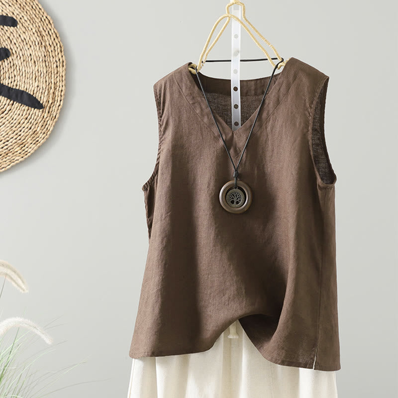Gilet da donna con scollo a V, tinta unita, vintage, estivo , Buddha Stones - Marrone sella - US8-10, UK/AU12-14, EU40-42 (2XL) - image 1