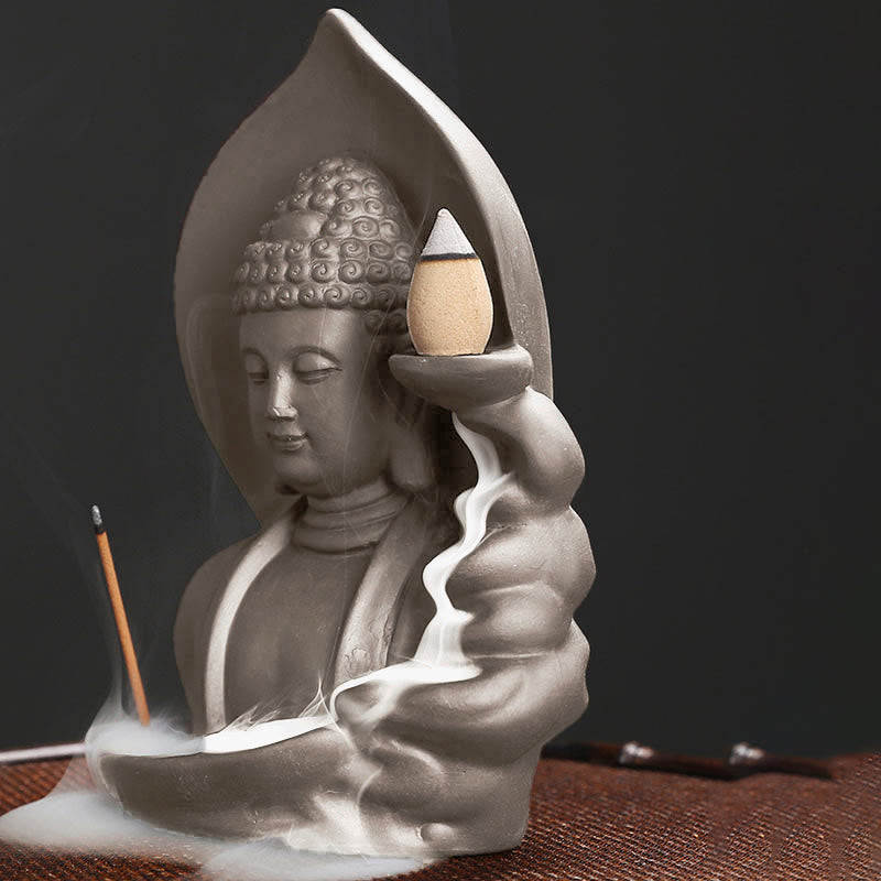 Buddha Stones Tibetano Avalokitesvara Buddha Loto Guarigione Fontana di fumo a riflusso Bruciatore di incenso - image 15