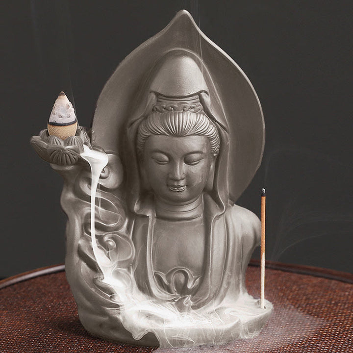Buddha Stones Tibetano Avalokitesvara Buddha Loto Guarigione Fontana di fumo a riflusso Bruciatore di incenso - image 7