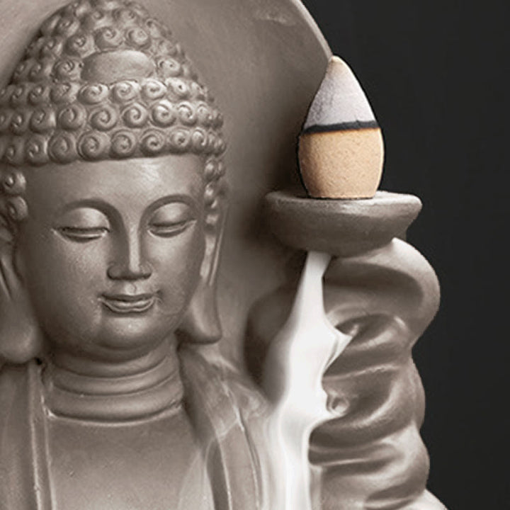 Buddha Stones Tibetano Avalokitesvara Buddha Loto Guarigione Fontana di fumo a riflusso Bruciatore di incenso - image 18