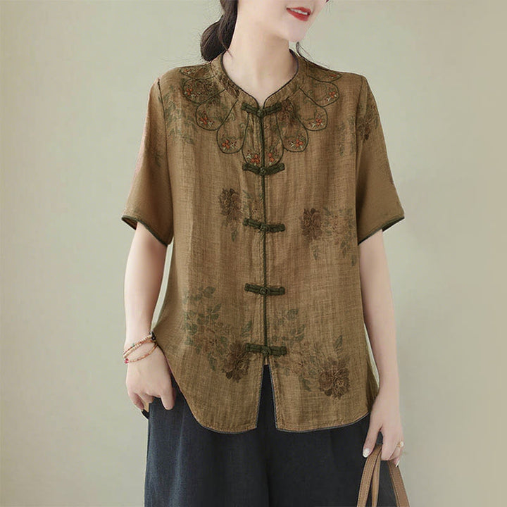 Camicia con stampa di fiori viola e bottoni a forma di rana, motivo Buddha Stones - US16, UK/AU20, EU48 (3XL) - image 0
