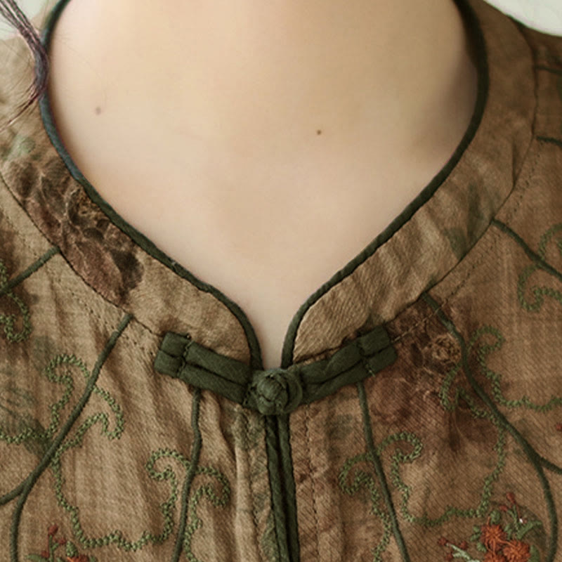 Camicia con stampa di fiori viola e bottoni a forma di rana, motivo Buddha Stones - image 8