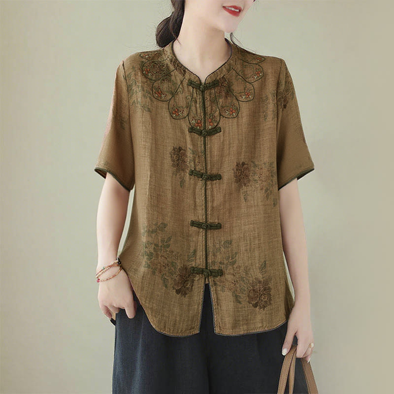 Camicia con stampa di fiori viola e bottoni a forma di rana, motivo Buddha Stones - US16, UK/AU20, EU48 (3XL) - image 1