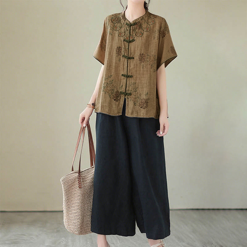 Camicia con stampa di fiori viola e bottoni a forma di rana, motivo Buddha Stones - image 11