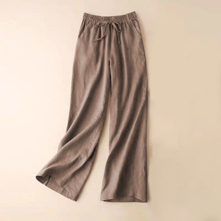 Pantaloni larghi con lacci a vita alta in cotone e lino casual Buddha Stones con tasche - Abbronzatura - US12, UK/AU16, EU44 (3XL) - image 29