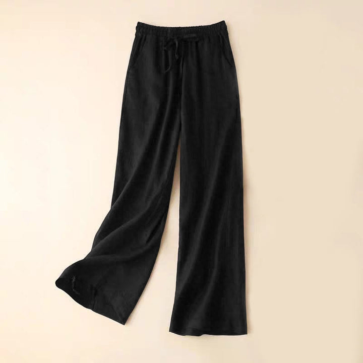 Pantaloni larghi con lacci a vita alta in cotone e lino casual Buddha Stones con tasche - Nero - US12, UK/AU16, EU44 (3XL) - image 18