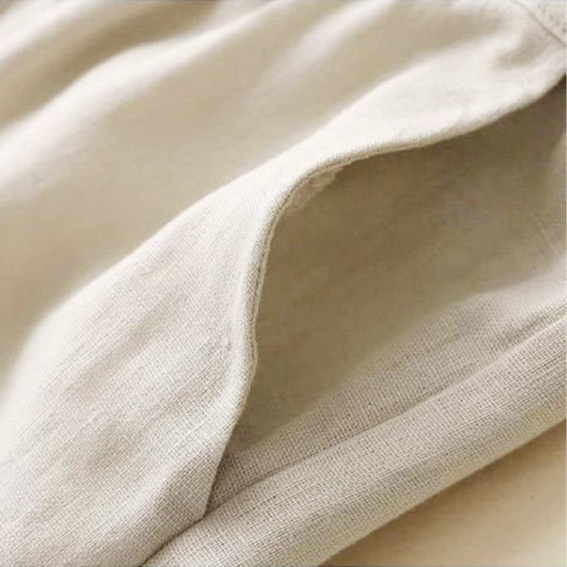 Pantaloni larghi con lacci a vita alta in cotone e lino casual Buddha Stones con tasche - image 27