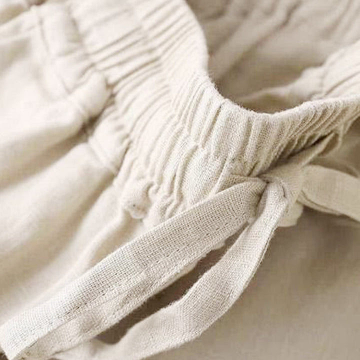 Pantaloni larghi con lacci a vita alta in cotone e lino casual Buddha Stones con tasche - image 26