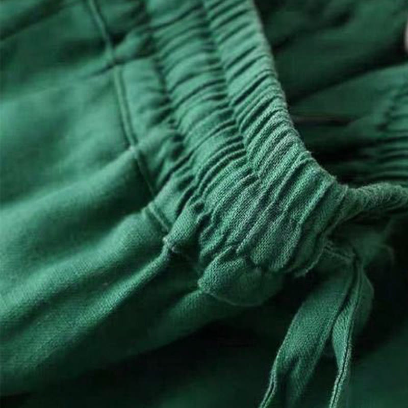 Pantaloni larghi con lacci a vita alta in cotone e lino casual Buddha Stones con tasche - image 12