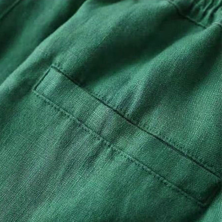 Pantaloni larghi con lacci a vita alta in cotone e lino casual Buddha Stones con tasche - image 17