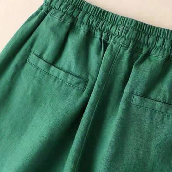 Pantaloni larghi con lacci a vita alta in cotone e lino casual Buddha Stones con tasche - image 16