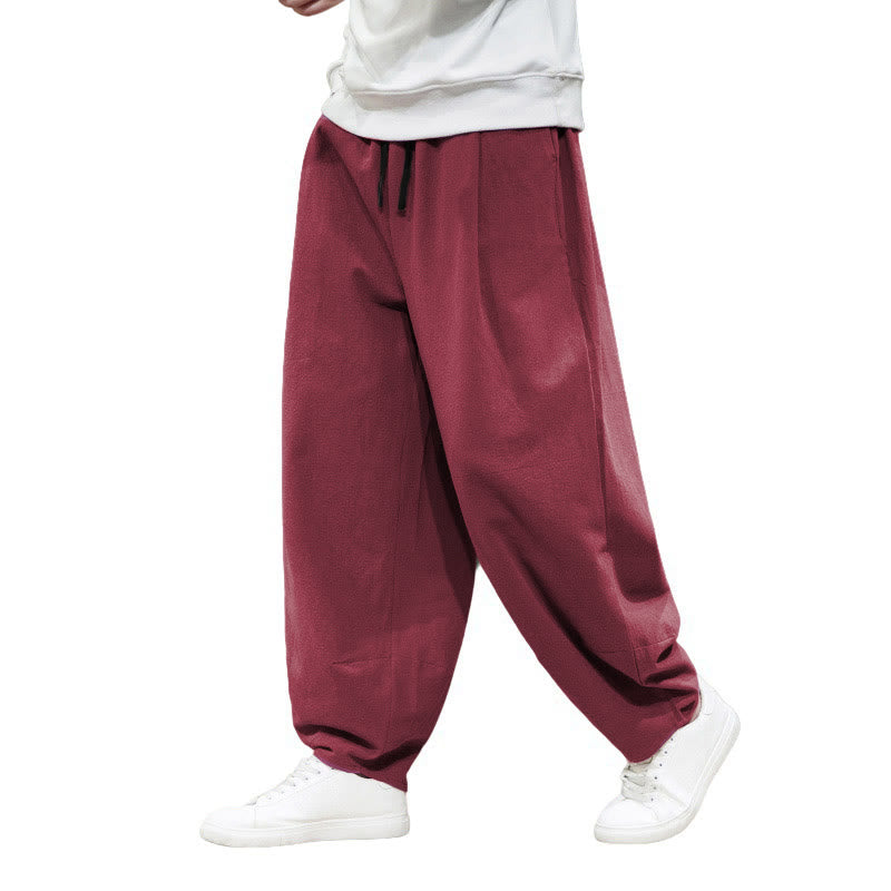 Pantaloni da uomo Buddha Stones in lino casual tinta unita con tasche - image 10