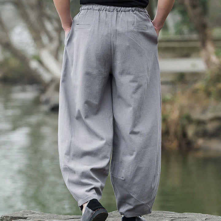 Pantaloni da uomo Buddha Stones in lino casual tinta unita con tasche - image 14