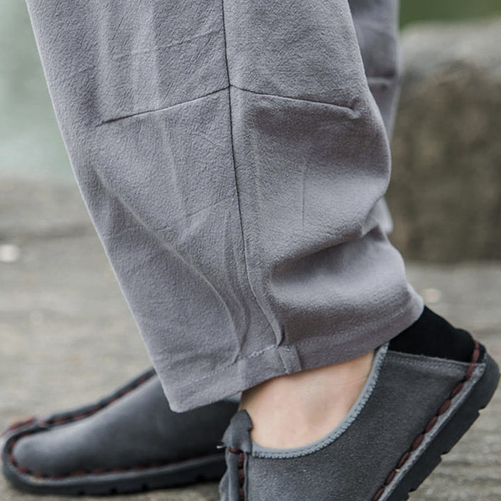 Pantaloni da uomo Buddha Stones in lino casual tinta unita con tasche - image 19