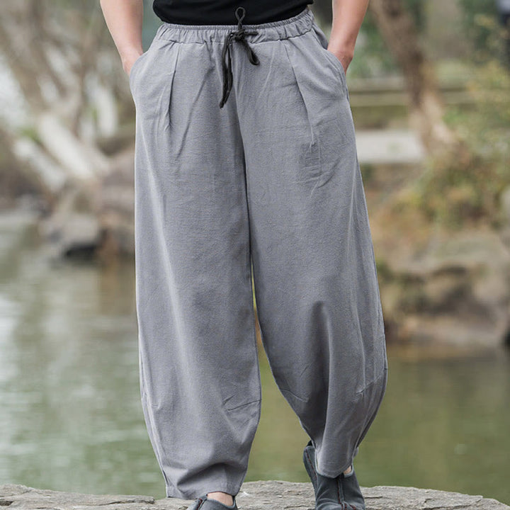 Pantaloni da uomo Buddha Stones in lino casual tinta unita con tasche - Grigio - US/UK/AU44, EU54 (5XL) - image 11