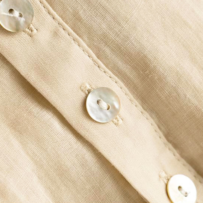 Camicia da donna in cotone con scollo a V, maniche a sbuffo e bottoni vintage Buddha Stones - image 13