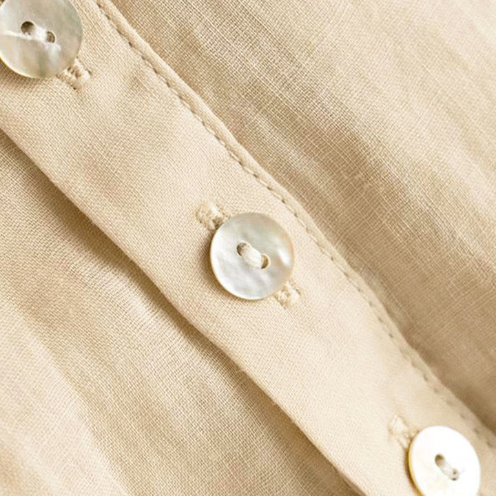 Camicia da donna in cotone con scollo a V, maniche a sbuffo e bottoni vintage Buddha Stones - image 13