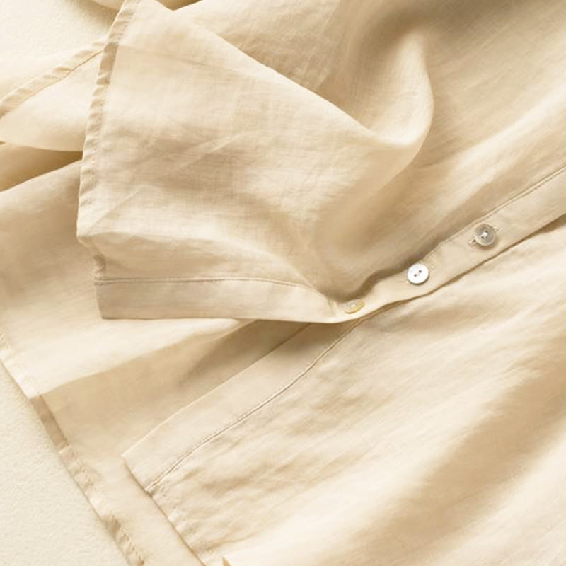 Camicia da donna in cotone con scollo a V, maniche a sbuffo e bottoni vintage Buddha Stones - image 11