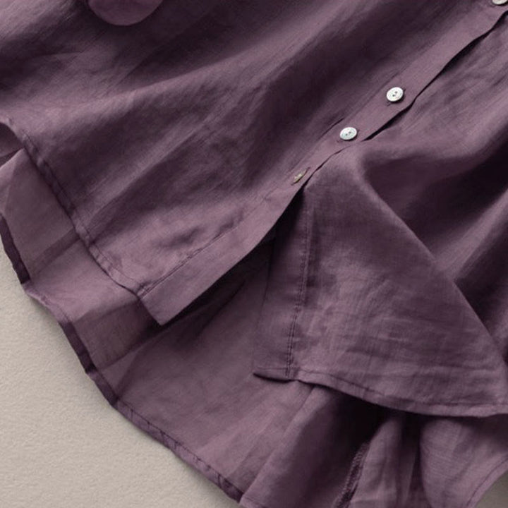 Camicia da donna in cotone con scollo a V, maniche a sbuffo e bottoni vintage Buddha Stones - image 9